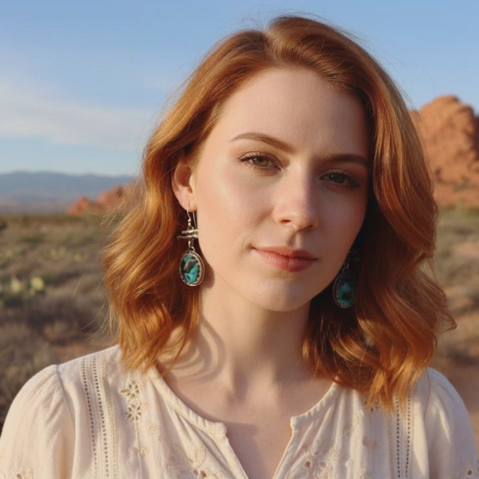 Deep Blue Rustic Carico Lake Turquoise Earrings Sterling Southwestern Style