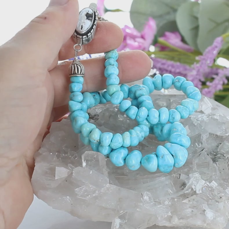 White Creek Turquoise Beads Nugget Necklace Sterling Southwest Elegance