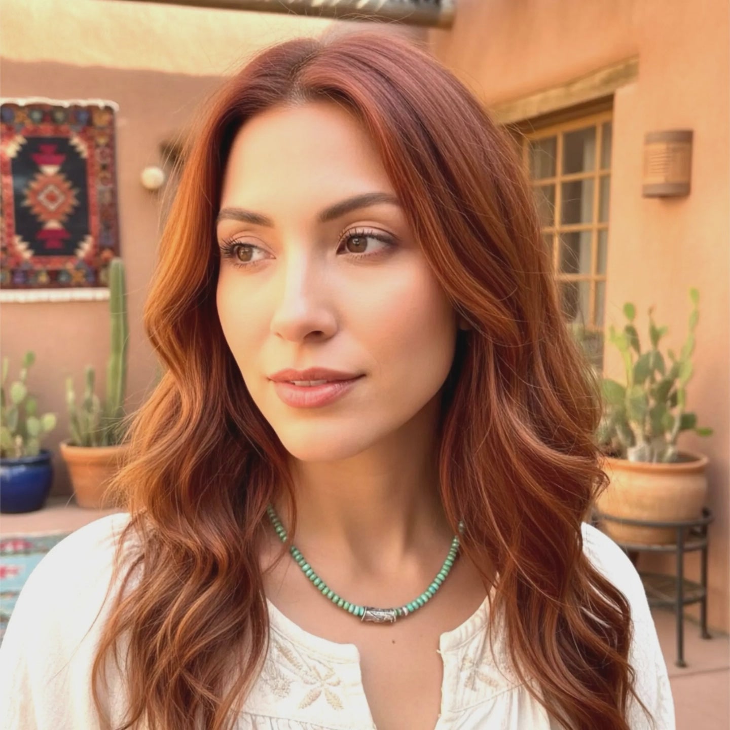 SONORAN GOLD Turquoise Rondelle Beads Necklace Sterling Lime Green