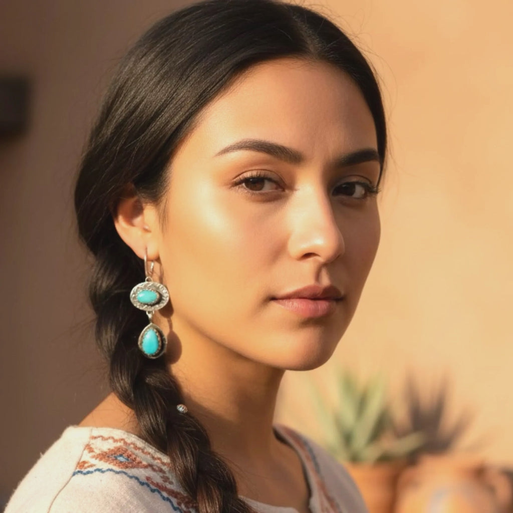 Blue Ridge Turquoise Earrings 2 Stone Blue Spiral Design Sterling