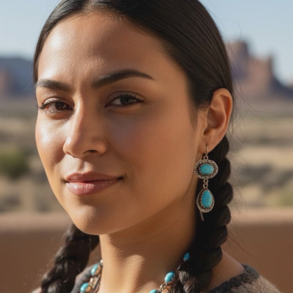 Blue Ridge Turquoise Earrings 2 Stone Blue Spiral Design Sterling