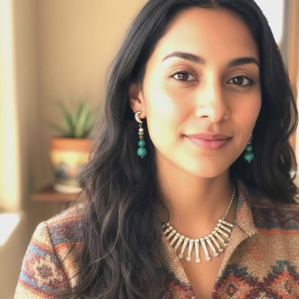 Sonoran and Fox Turquoise Earrings Sterling Moon Posts