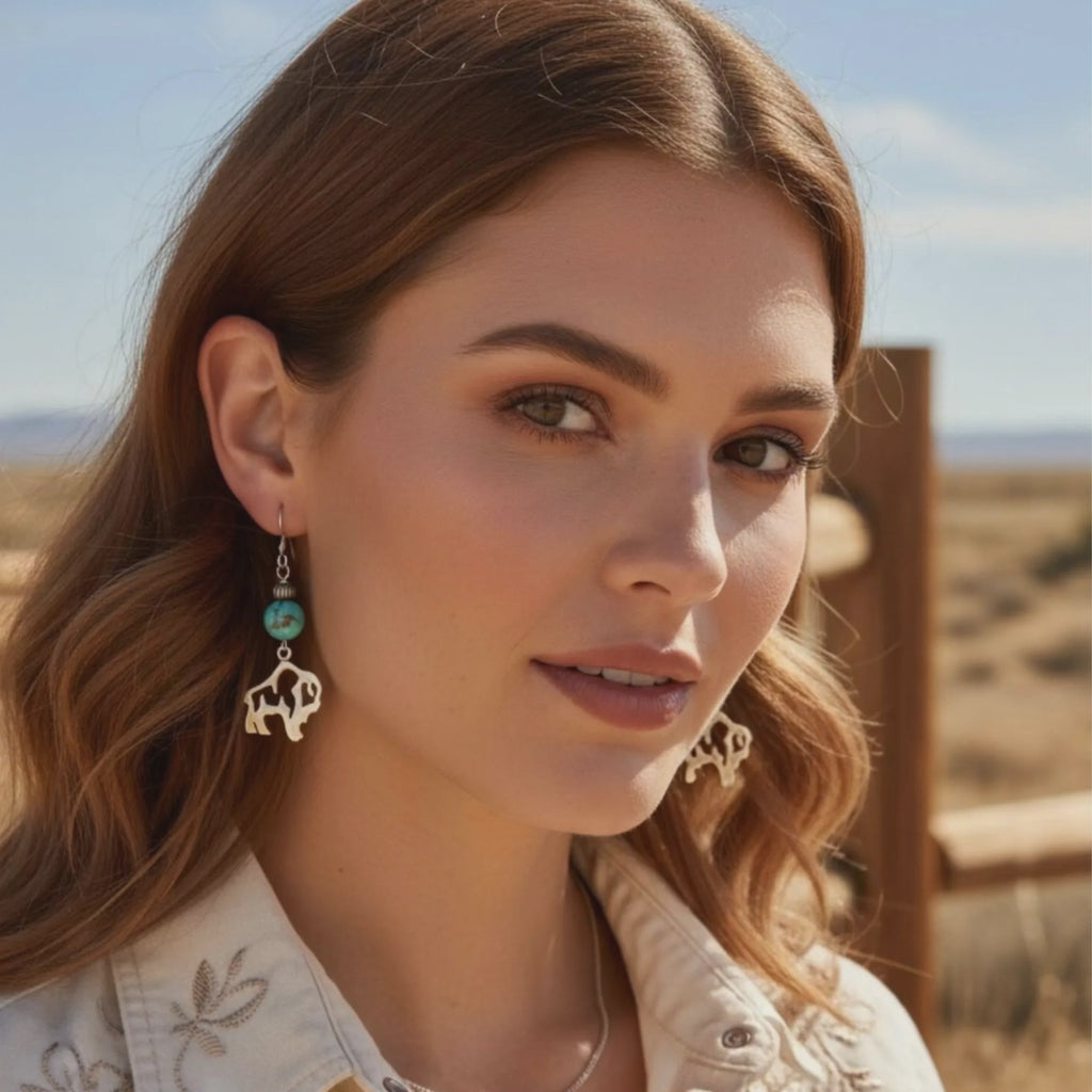 AAA Sonoran Blue Turquoise Buffalo Earrings Southwest Sterling Silver
