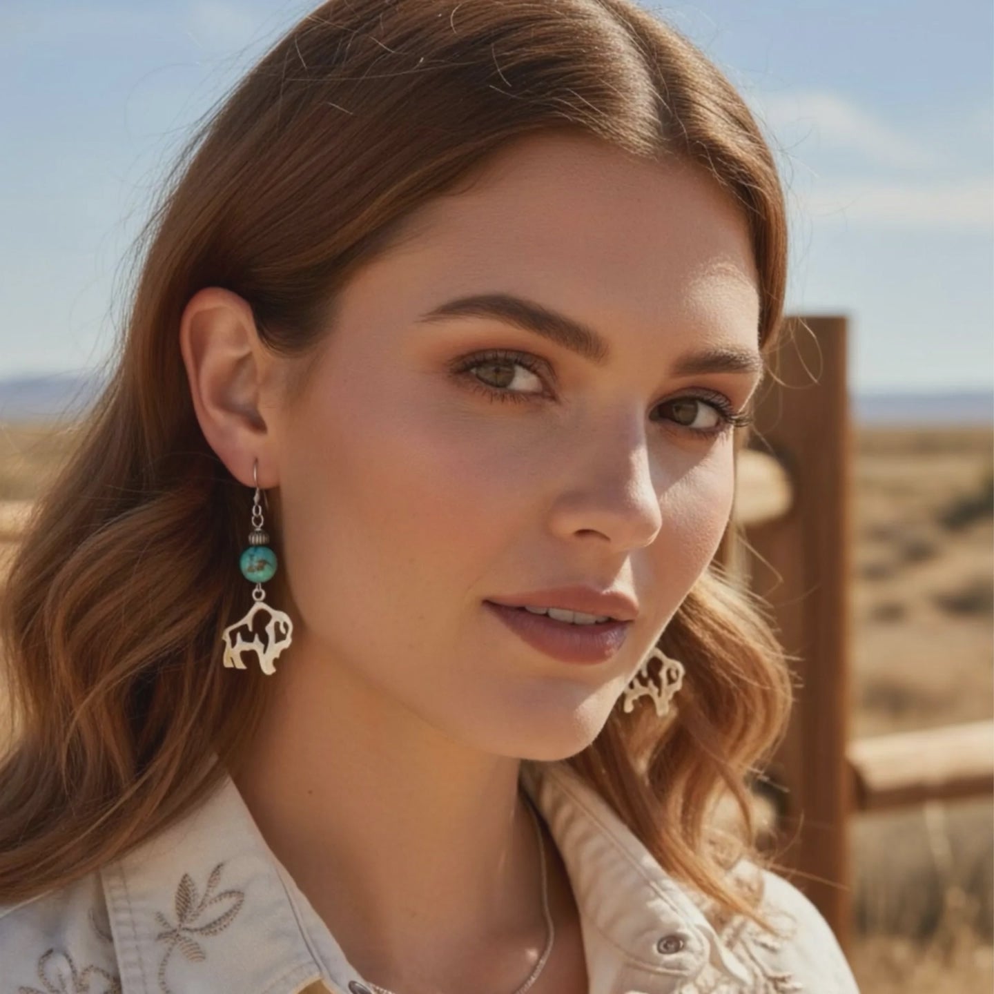 AAA Sonoran Blue Turquoise Buffalo Earrings Southwest Sterling Silver