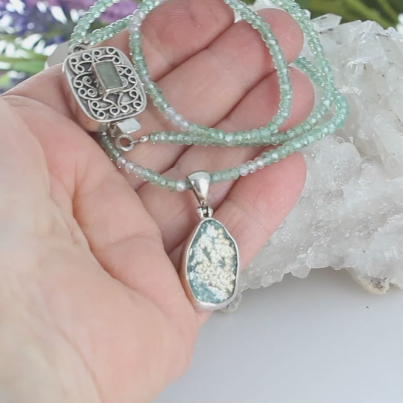 Ancient Roman Glass And Green Sapphire Necklace