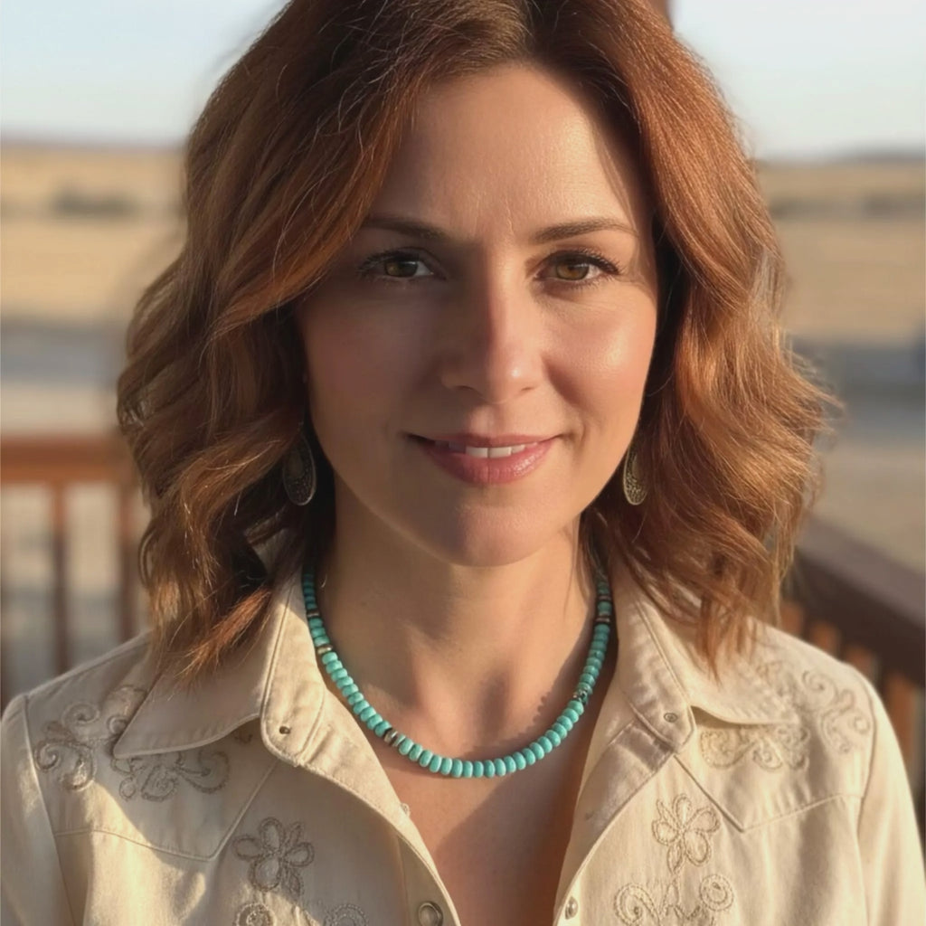 SONORAN ROSE Turquoise Rondelle Beads Necklace Sterling Exquisite Blue