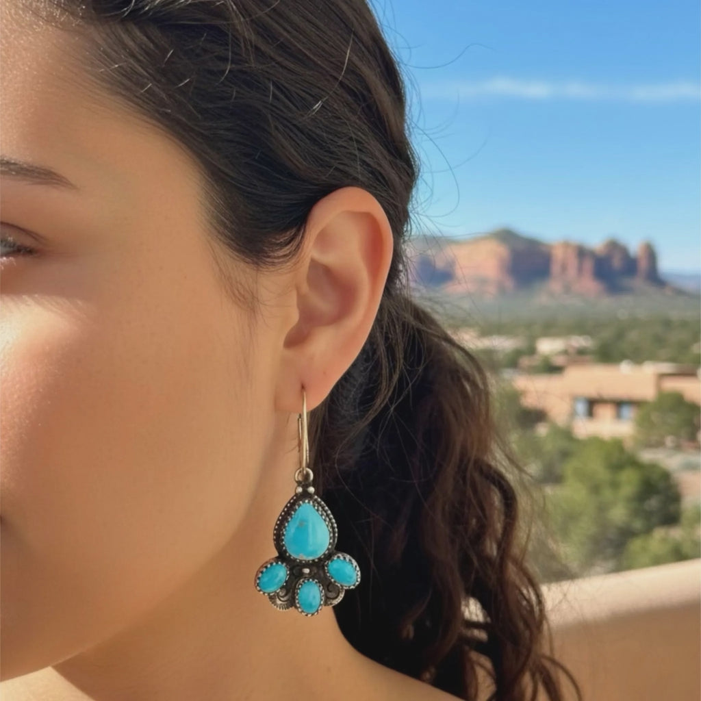 Sonoran Rose Blue Petal Earrings Sterling Silver 4 Stone Posts