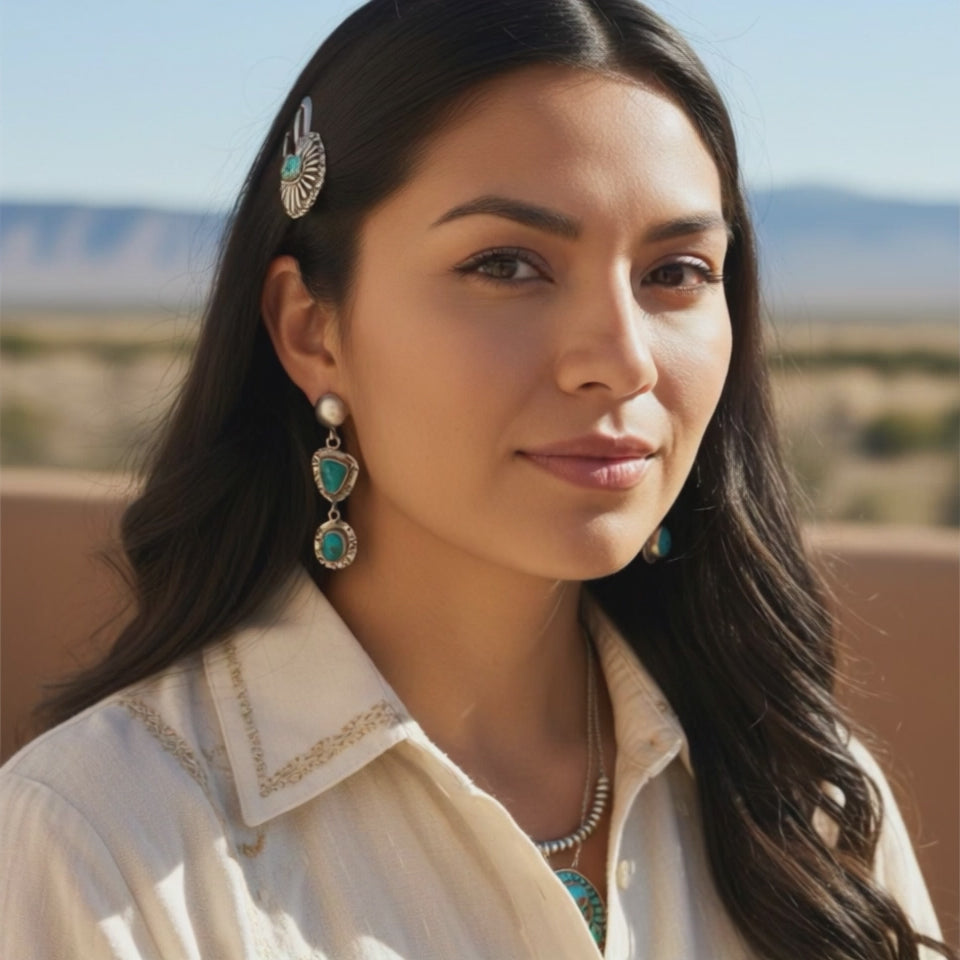 Teal Blue Fox Turquoise 2 Stone Earrings Sterling Silver