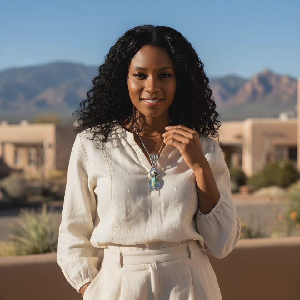 White Buffalo and Sierra Bella Turquoise Boho Southwest Pendant