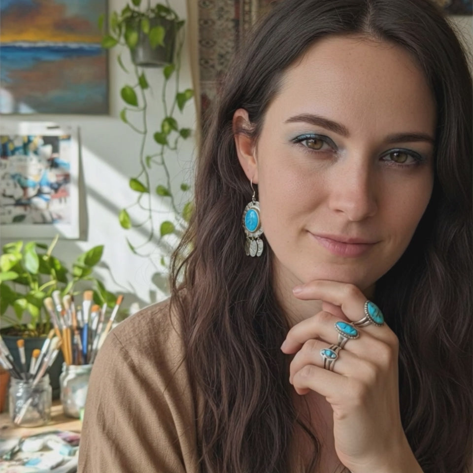 Blue Ridge Turquoise Earrings Sterling Southwestern Ovals