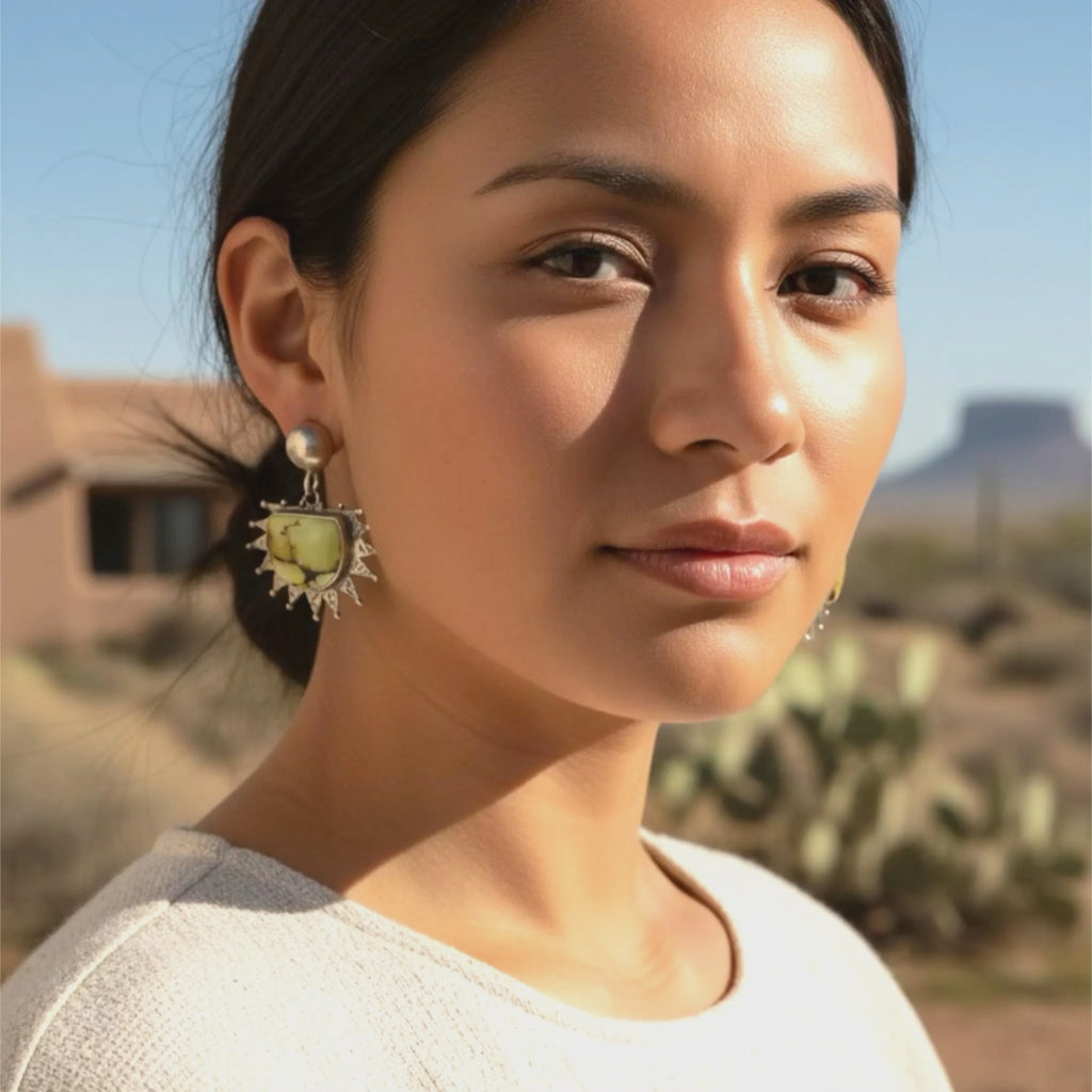 Sun Moon Dragon Skin Turquoise Earrings Dangles Spiral