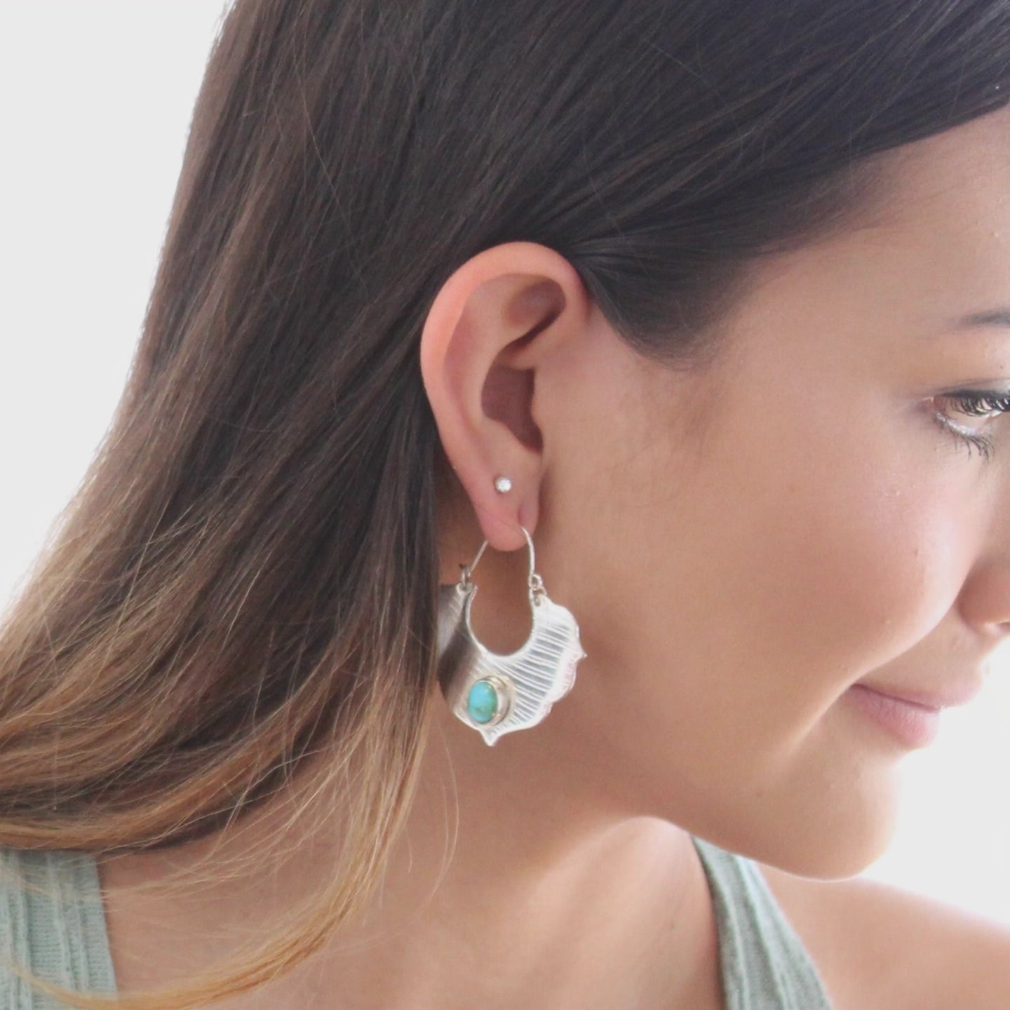 SONORAN GOLD Turquoise Earrings Arabesque Fan Green Blue Sterling