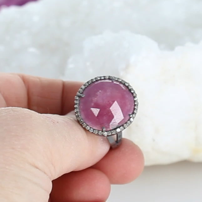 Ruby Diamond Ring Sterling 18Mm Size 7