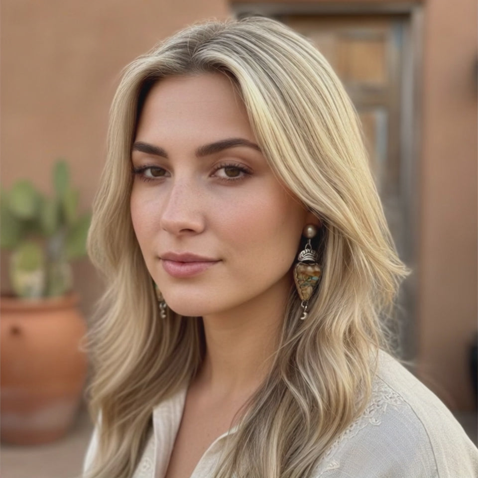 Gorgeous Royston Turquoise Heart Earrings with Moons Southwest