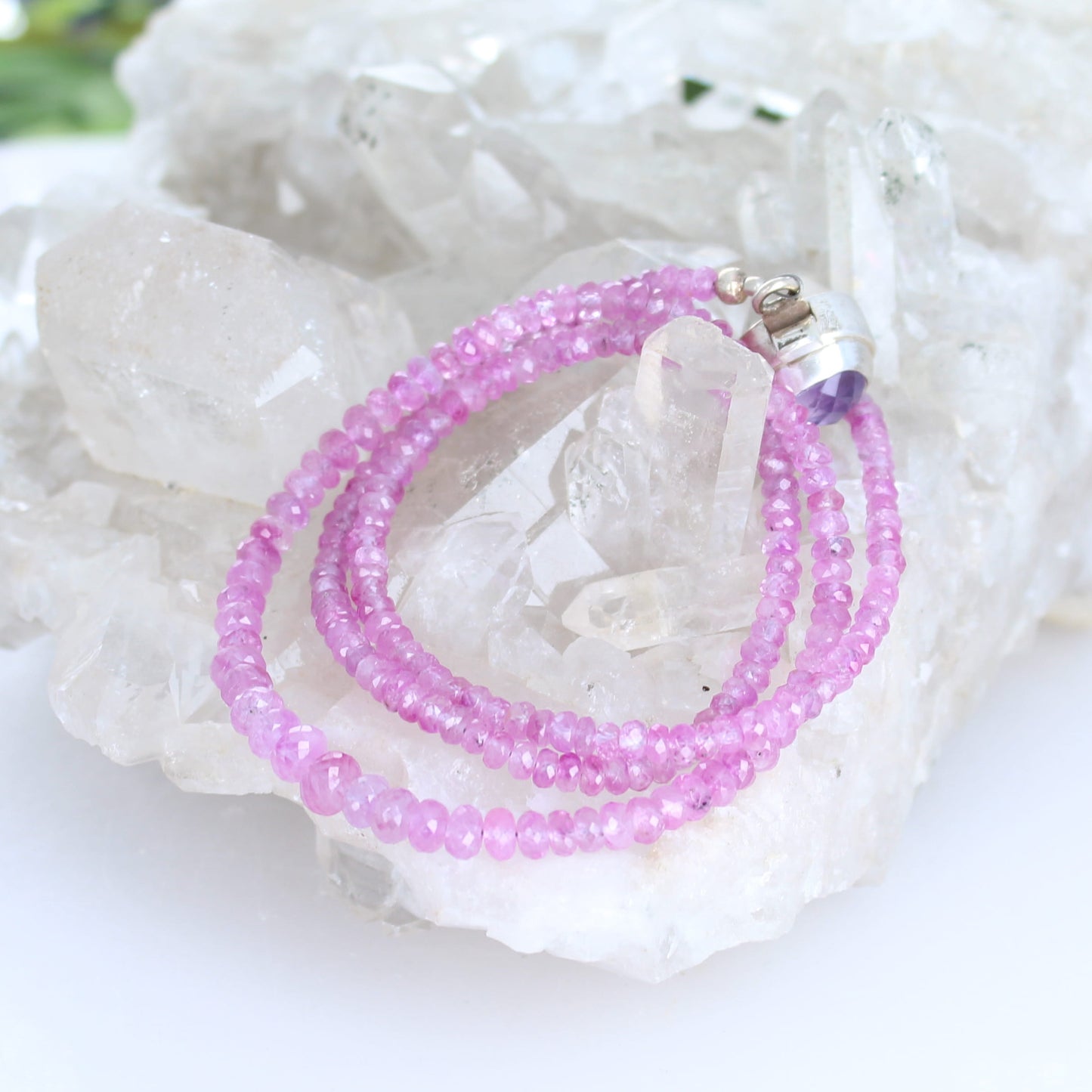 Vibrant Pink Genuine Ruby Faceted Rondelle Necklace
