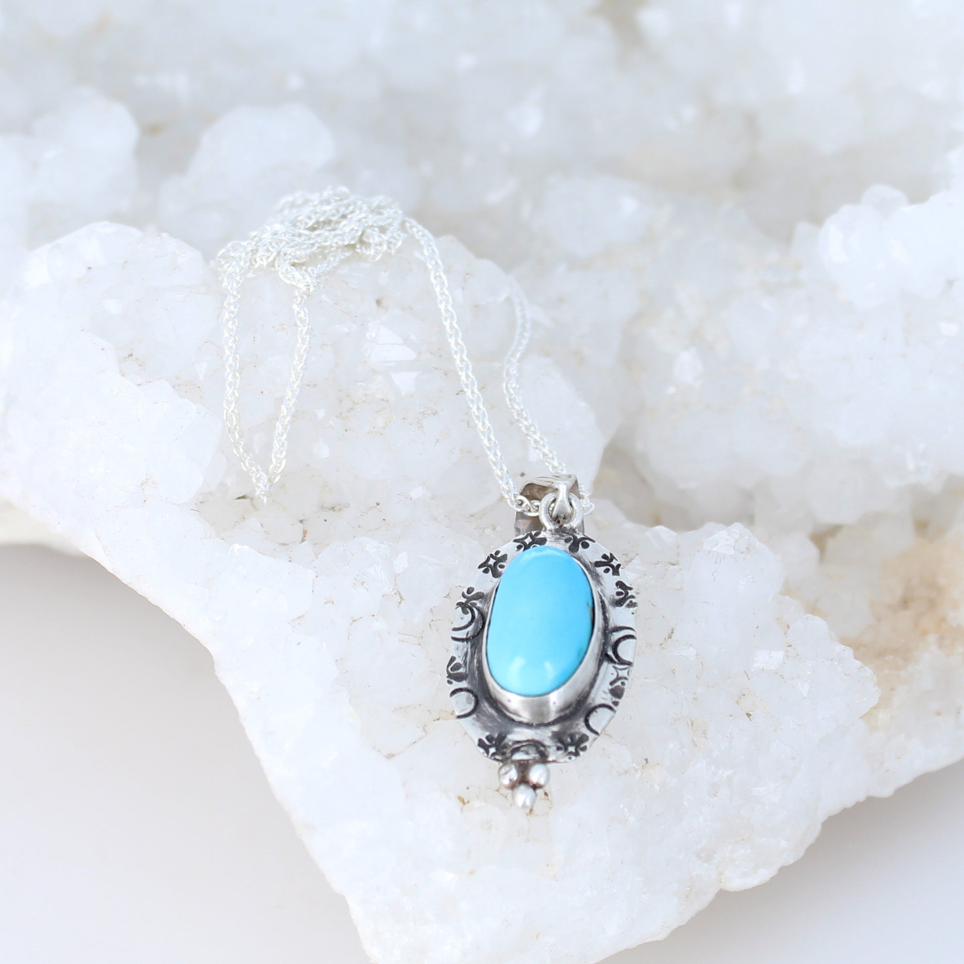 SLEEPING BEAUTY Turquoise Elongated Oval Pendant Sterling Stamped -NewWorldGems