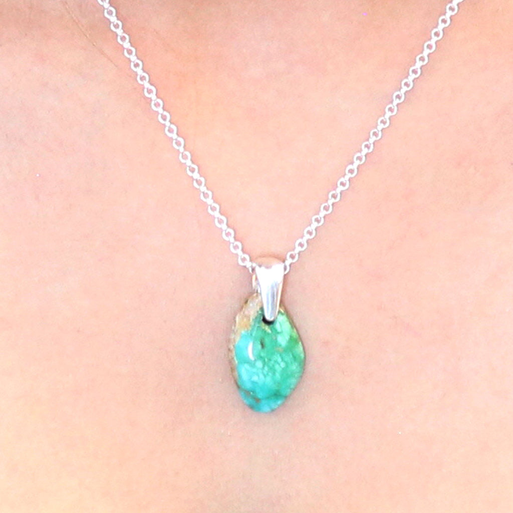 Turquoise Mountain Turquoise Pendant Sterling #3 -NewWorldGems
