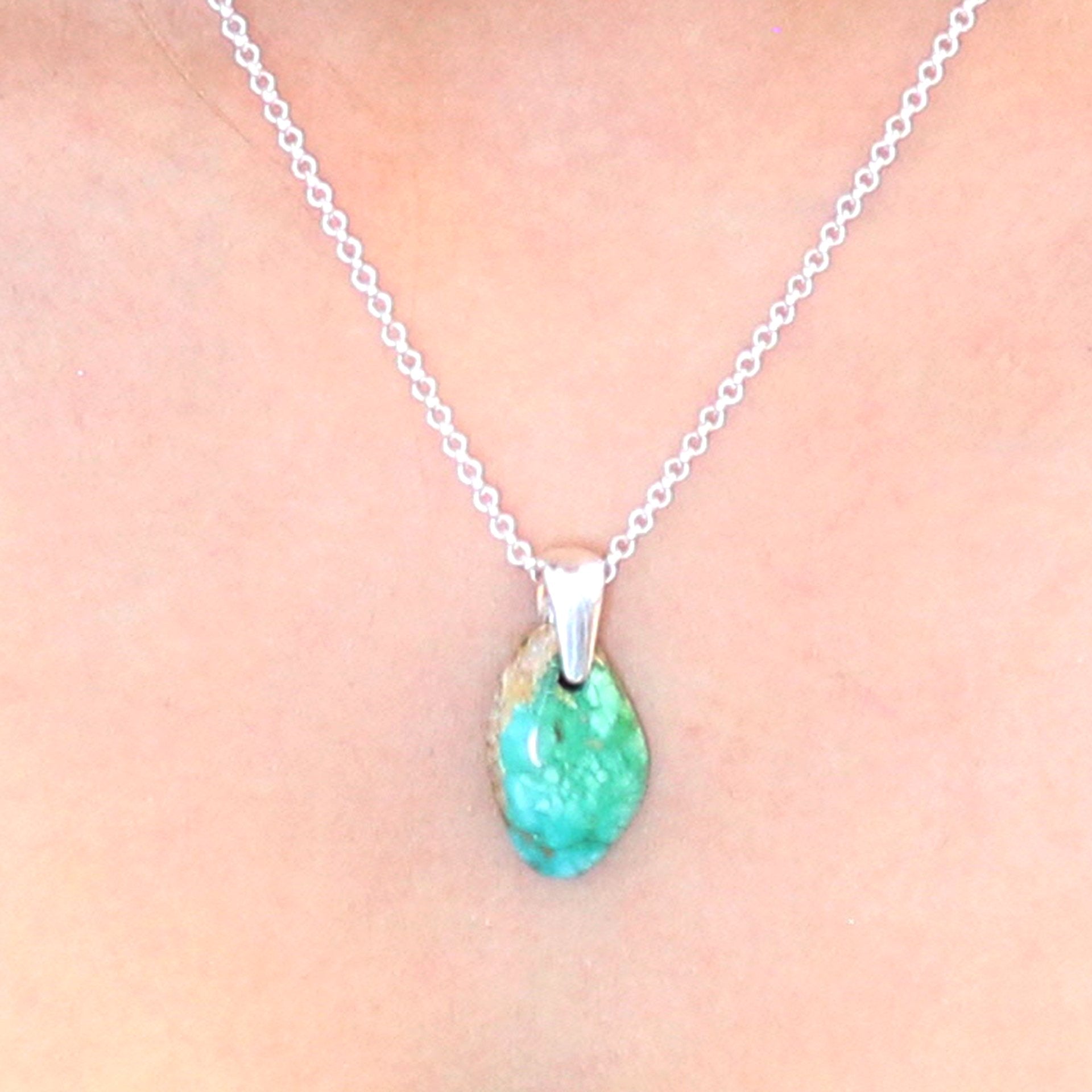 Turquoise Mountain Turquoise Pendant Sterling #3 -NewWorldGems