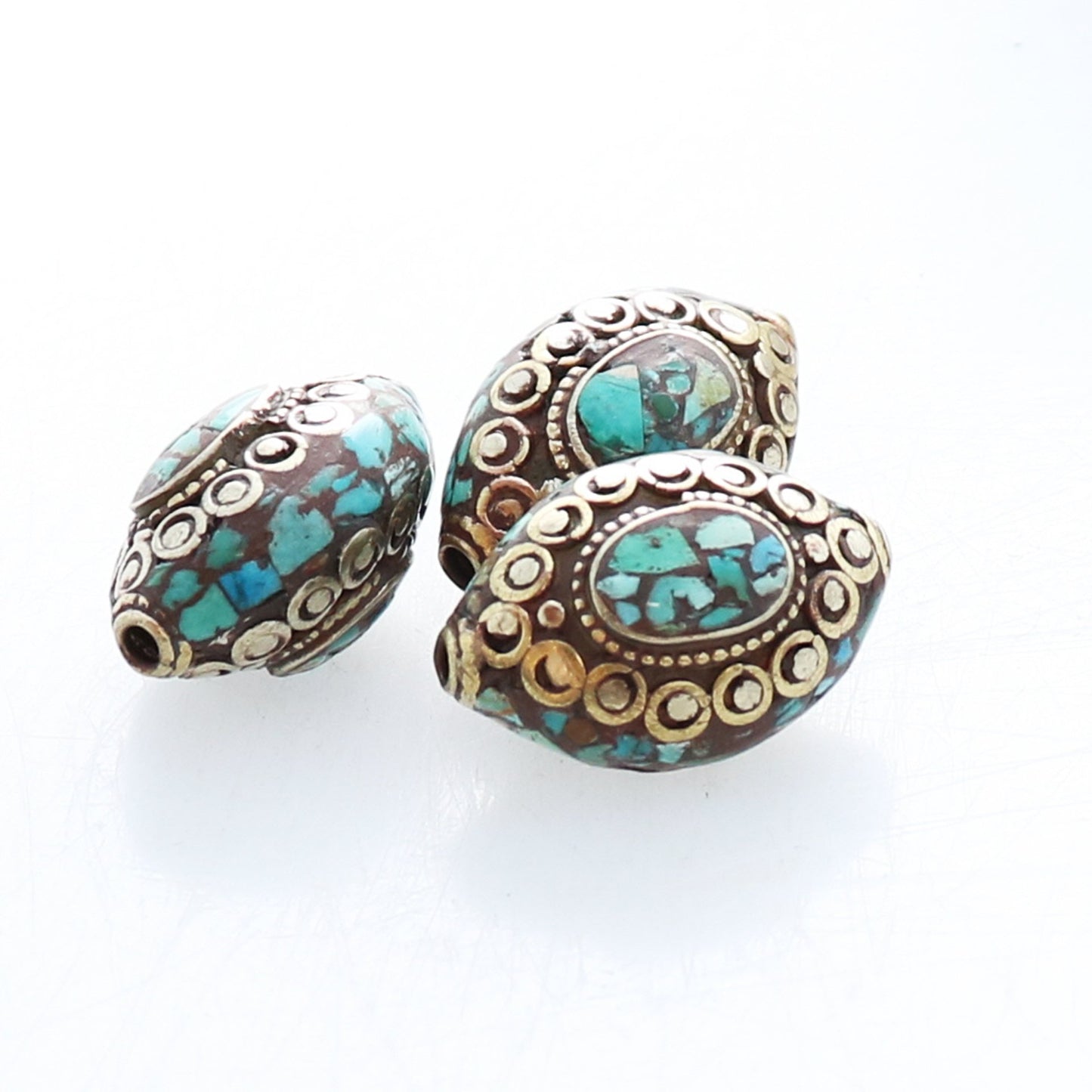 Tibetan Turquoise Mosaic Brass Centerpiece Bead 1 Piece, -NewWorldGems