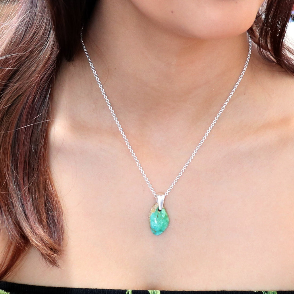 Turquoise Mountain Turquoise Pendant Sterling #3 -NewWorldGems