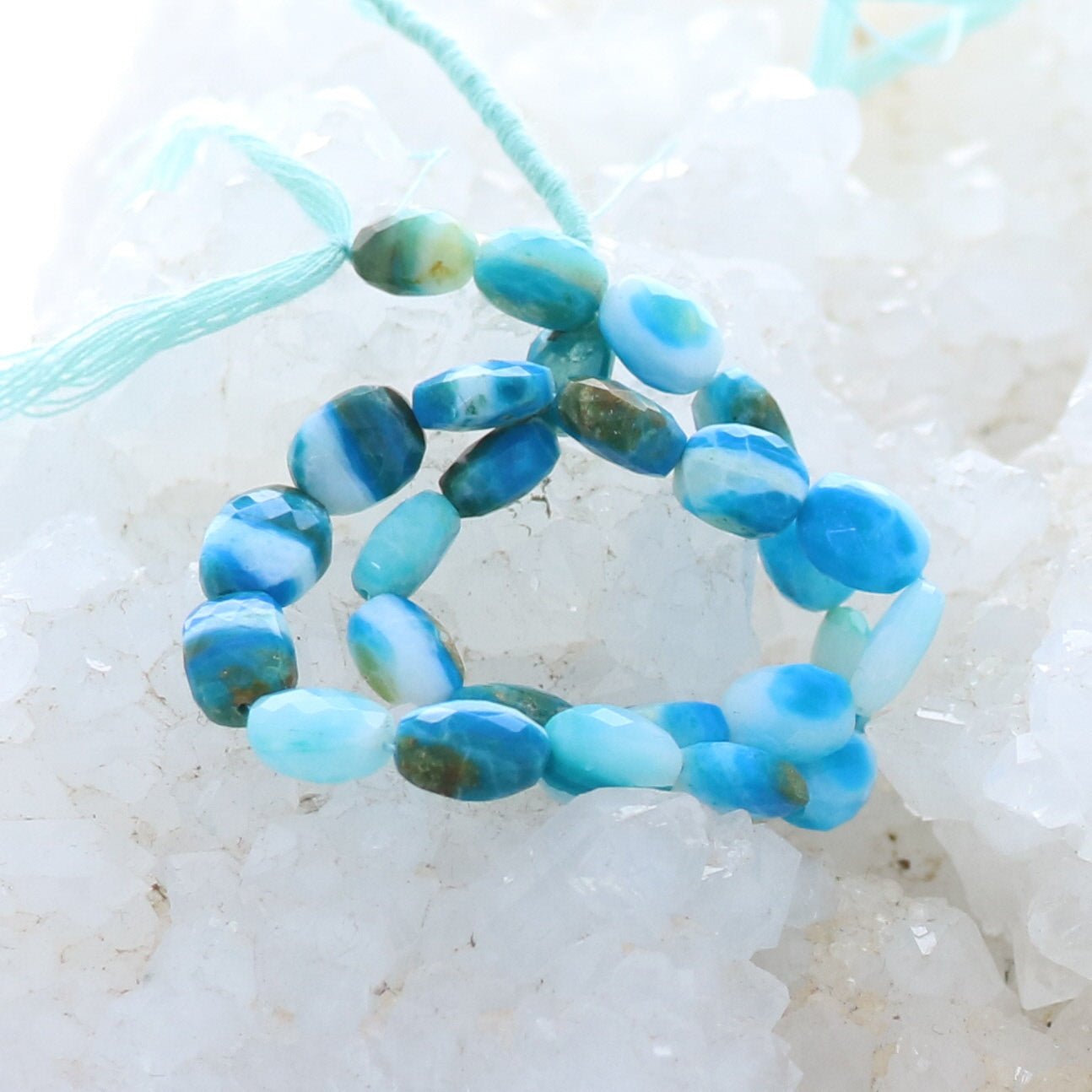 Peruvian Opal Beads Faceted Ovals Bright Blues -NewWorldGems