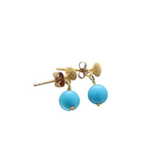 Sleeping Beauty Turquoise Earrings 6Mm Ball 24K Gold -NewWorldGems