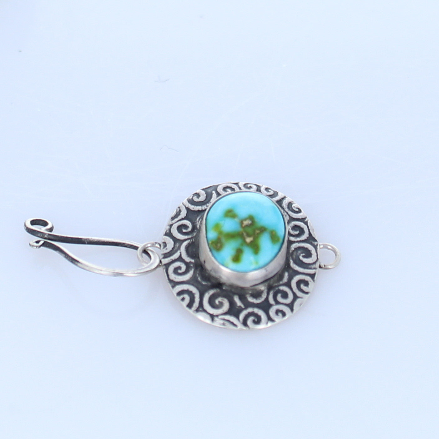 Blue Green Sonoran Turquoise Sterling Clasp Patterned J Hook -NewWorldGems