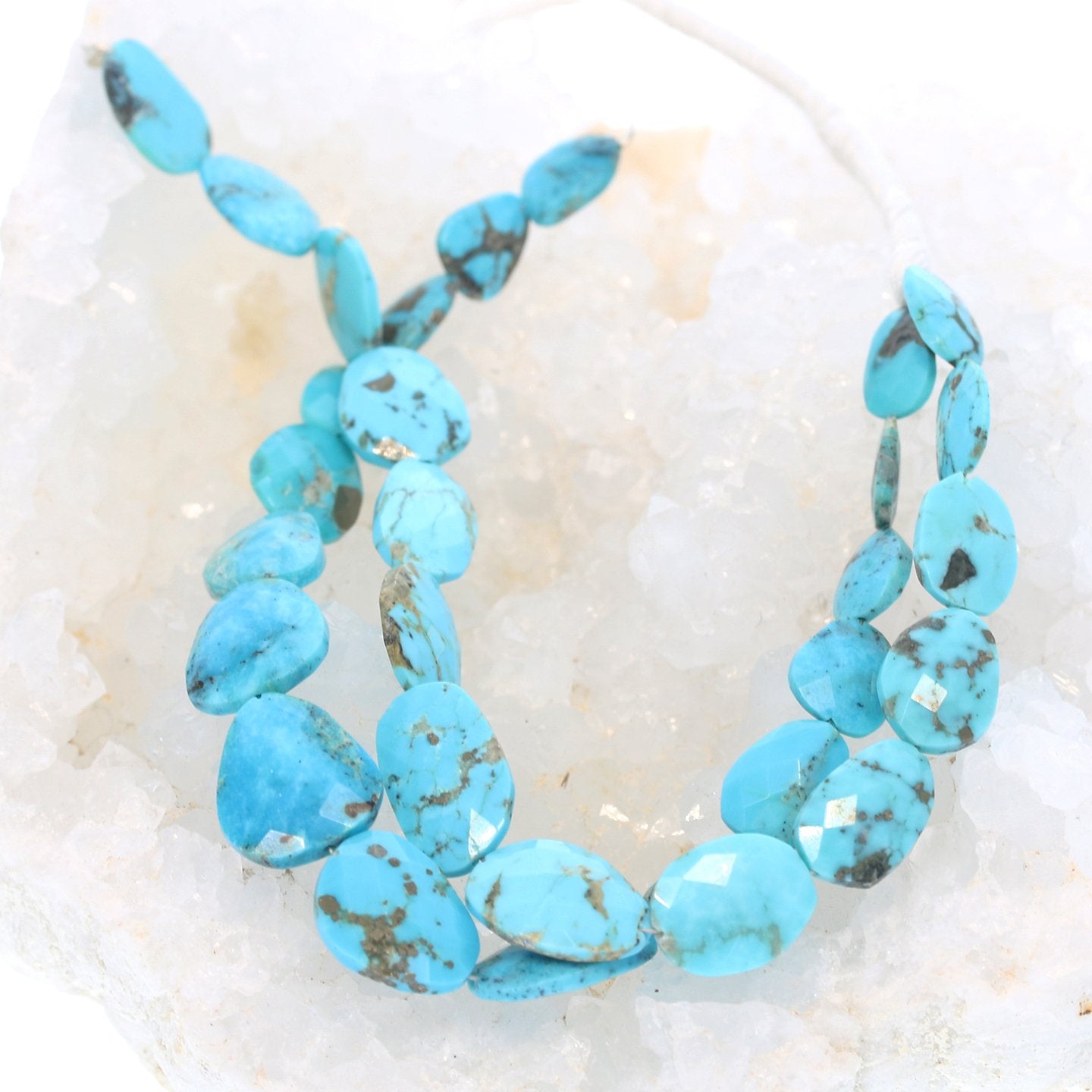 Sleeping Beauty Turquoise Beads Faceted Free Forms Large 8.25" -NewWorldGems