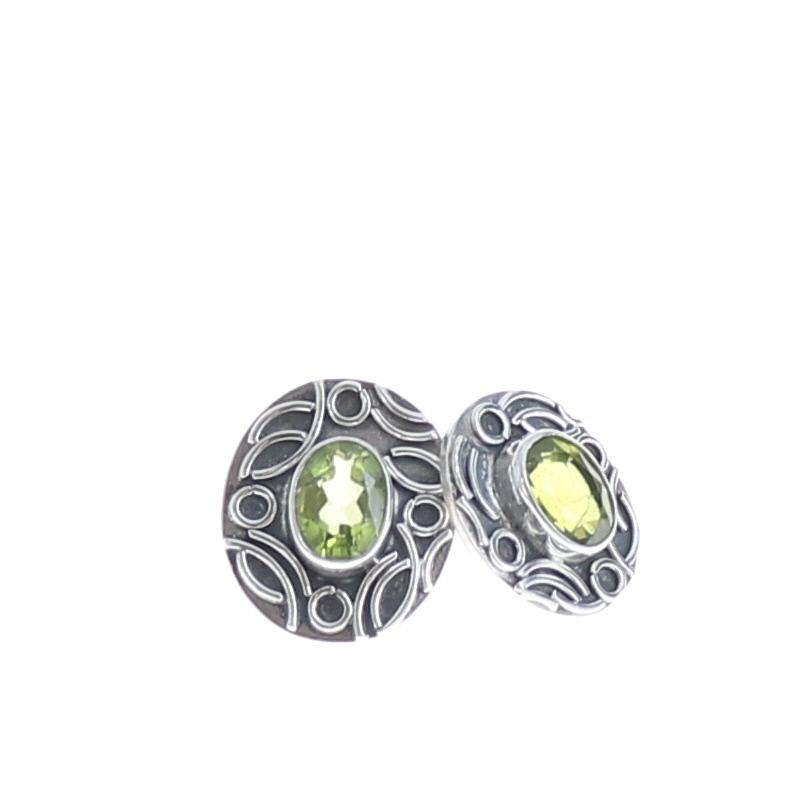 Peridot Sterling Earrings Oval 7X9mm Posts Wire Design -NewWorldGems