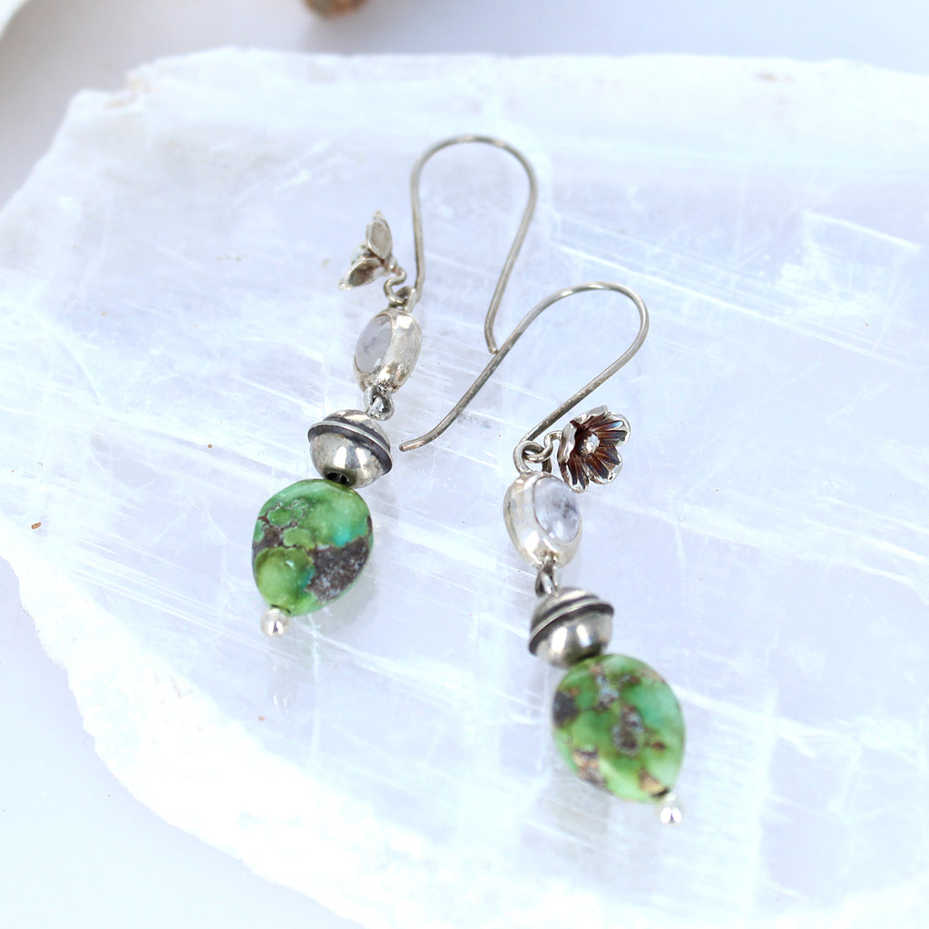 Blue Moonstone Sonoran Gold Turquoise Earrings Sterling -NewWorldGems