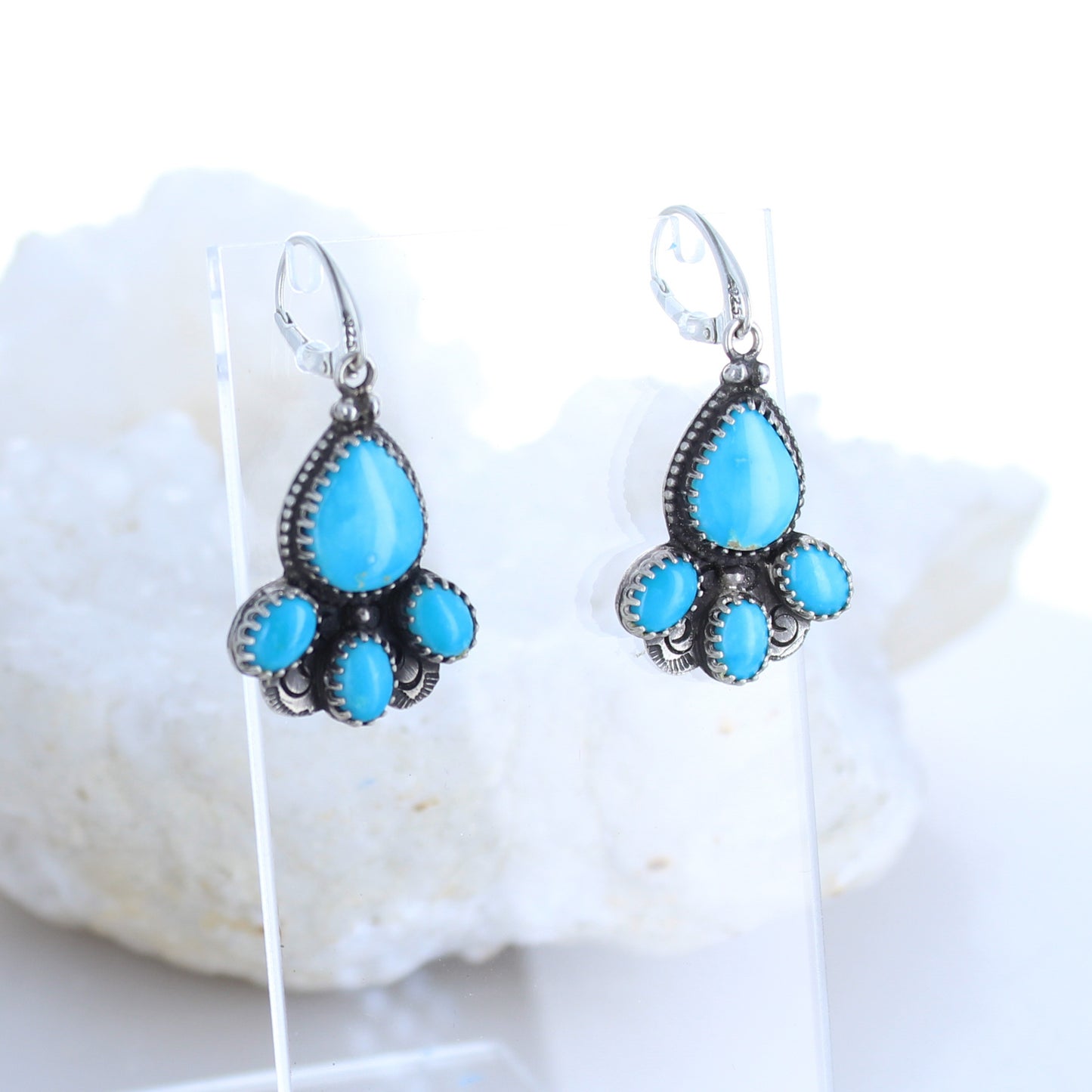 Sonoran Rose Blue Petal Earrings Sterling Silver 4 Stone Posts -NewWorldGems