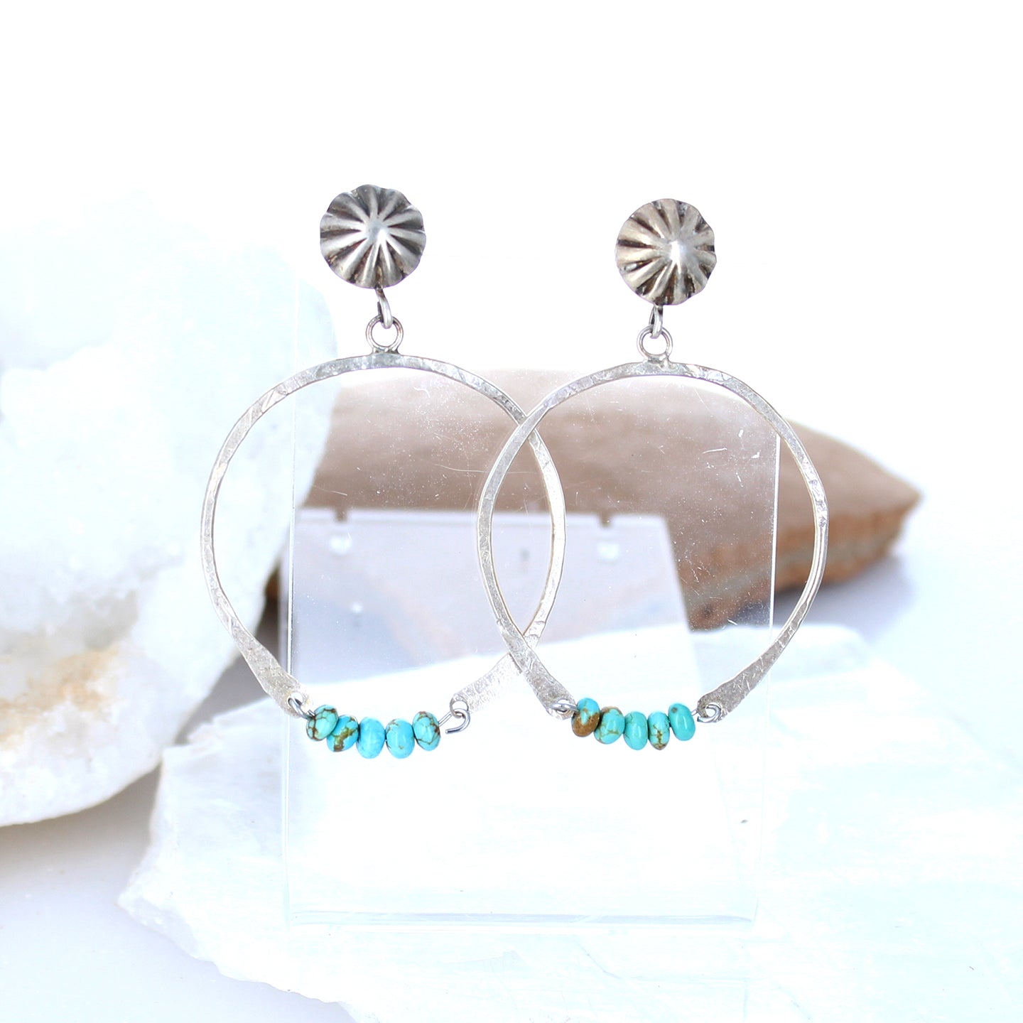 Nevada #8 Mine Turquoise Beaded Earrings Hoops -NewWorldGems