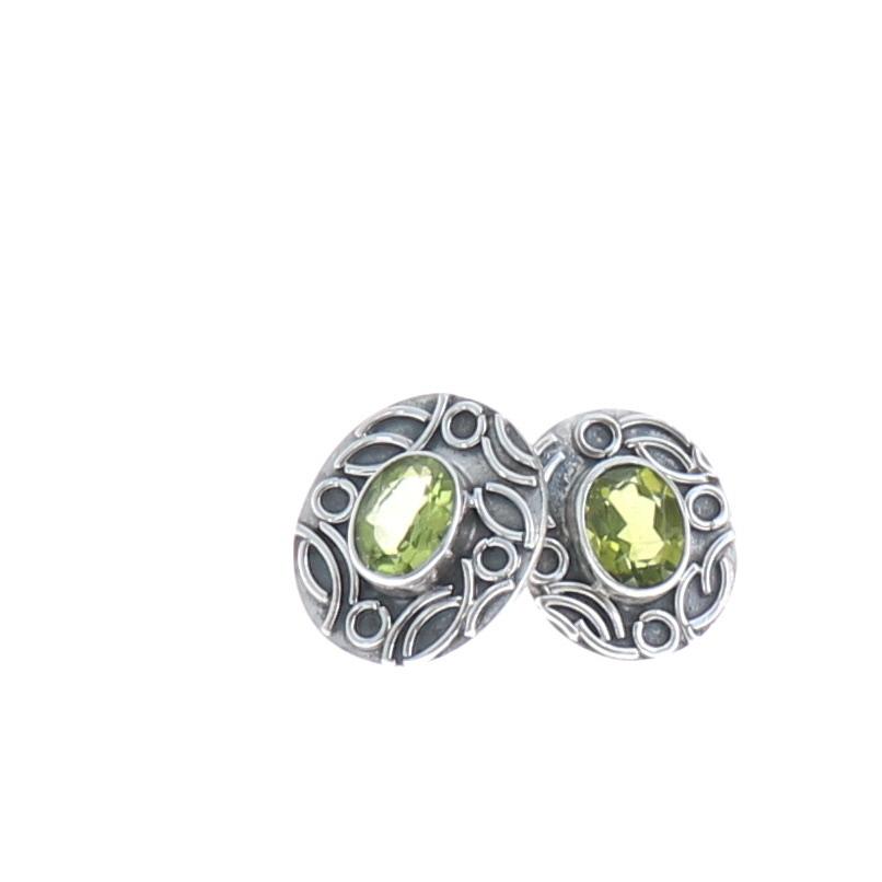 Peridot Sterling Earrings Oval 7X9mm Posts Wire Design -NewWorldGems