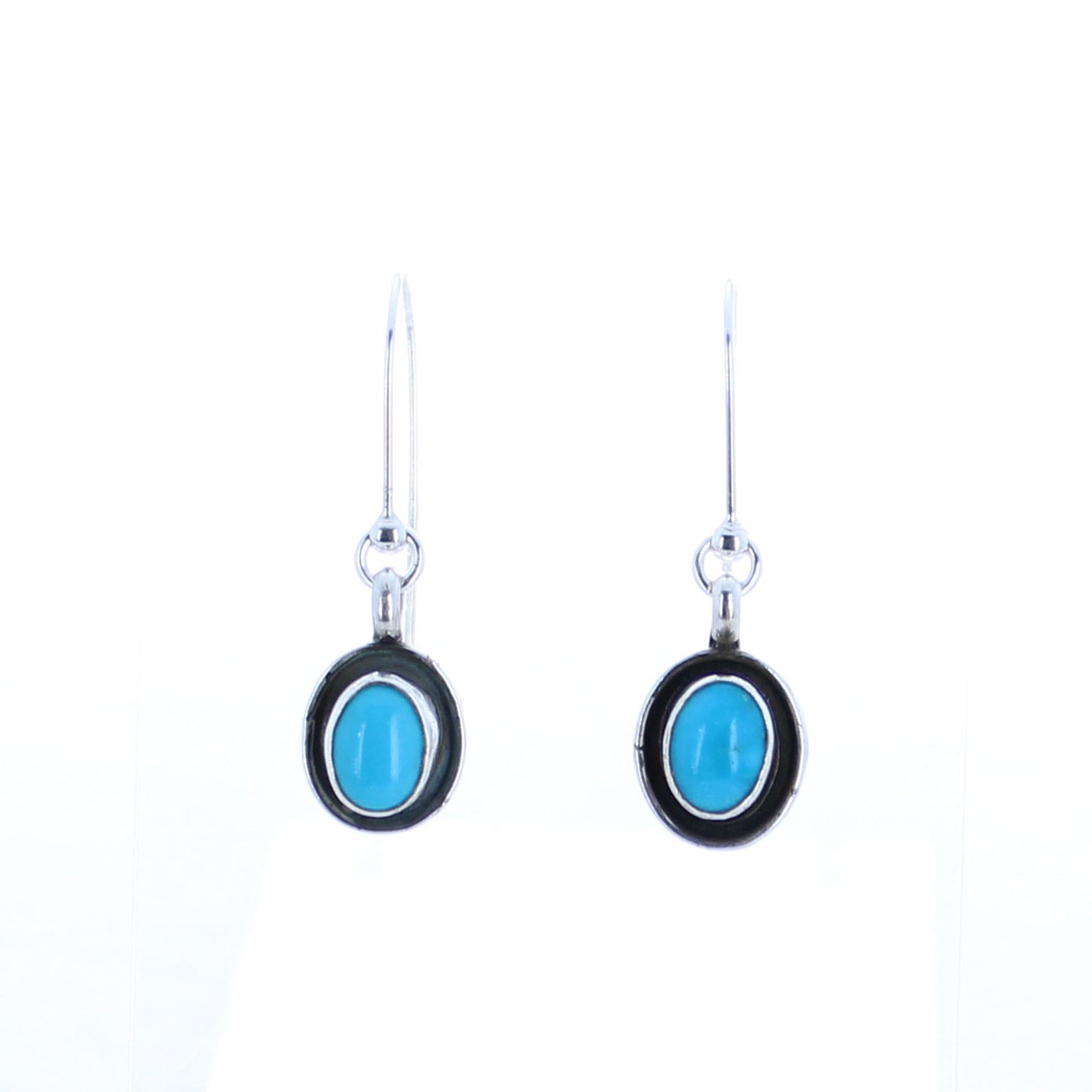 Blue Ridge Turquoise Oval Dangle Earrings Sterling -NewWorldGems