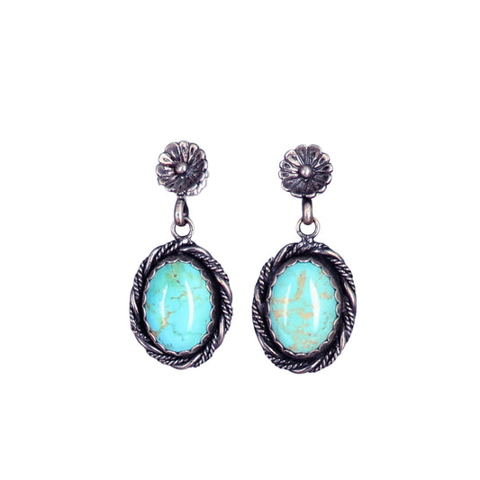 Turquoise Earrings Oval Sterling #8 Mine Southwestern -NewWorldGems