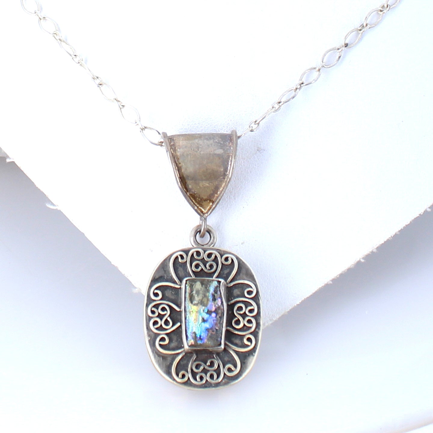 Colorful Ancient Roman Glass Sterling Silver Pendant -NewWorldGems