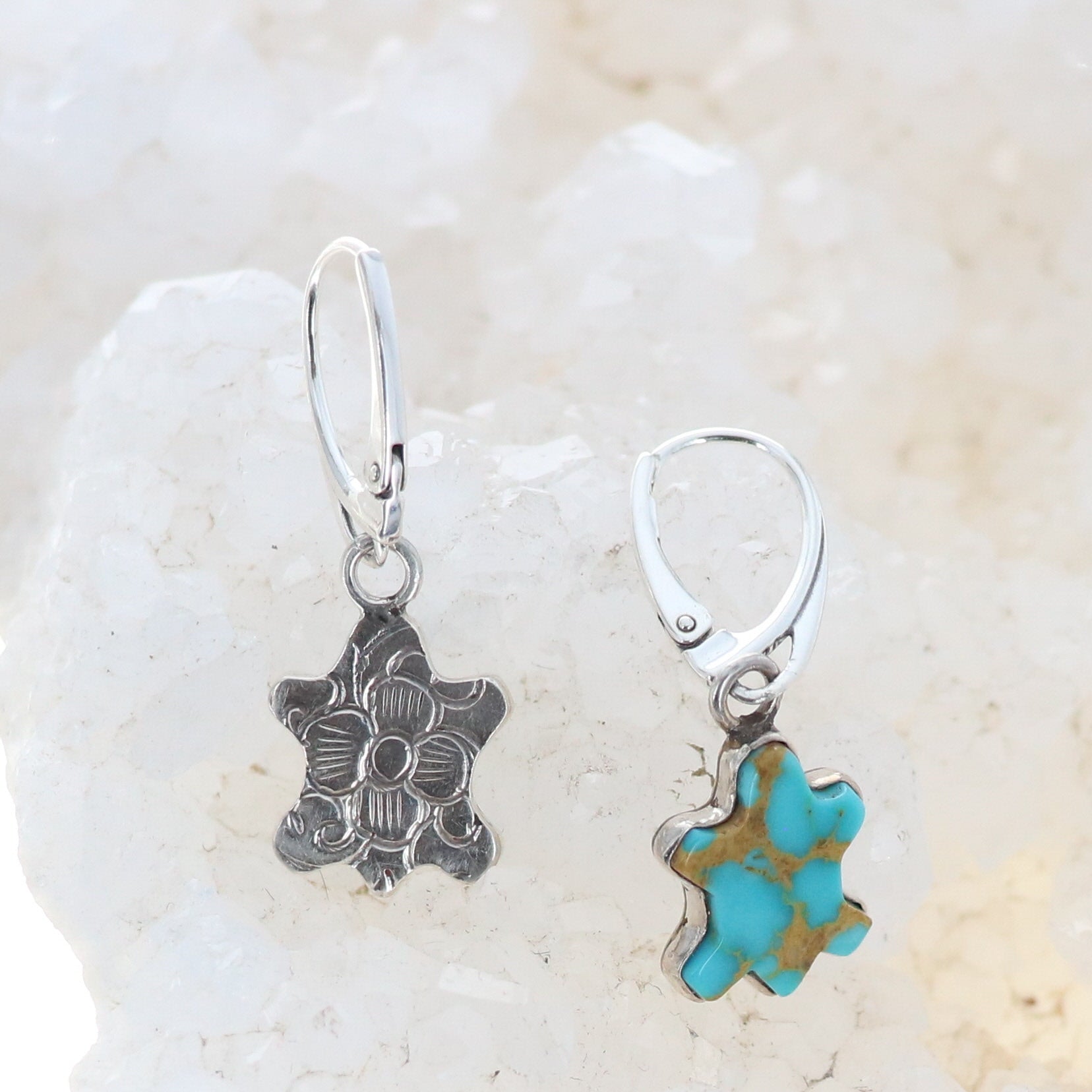 Kingman Turquoise Earrings Robins Egg Blue Turtle Design -NewWorldGems