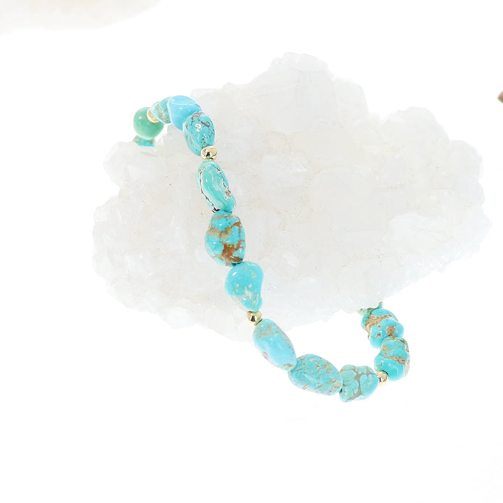Turquoise #8 Bracelet 14K Gold Beads and Clasp -NewWorldGems