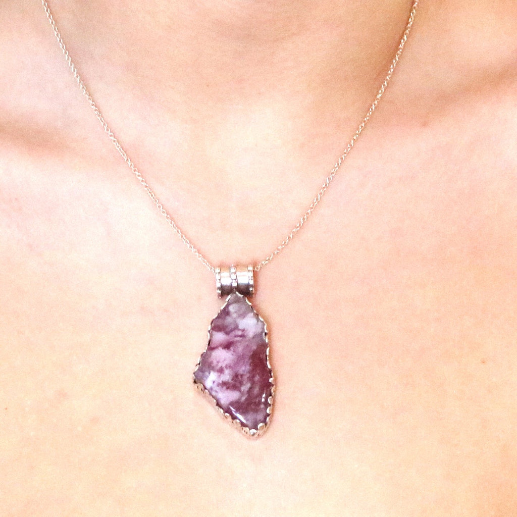 Regal Pink Tourmaline Free Form Sterling Silver Pendant Necklace -NewWorldGems