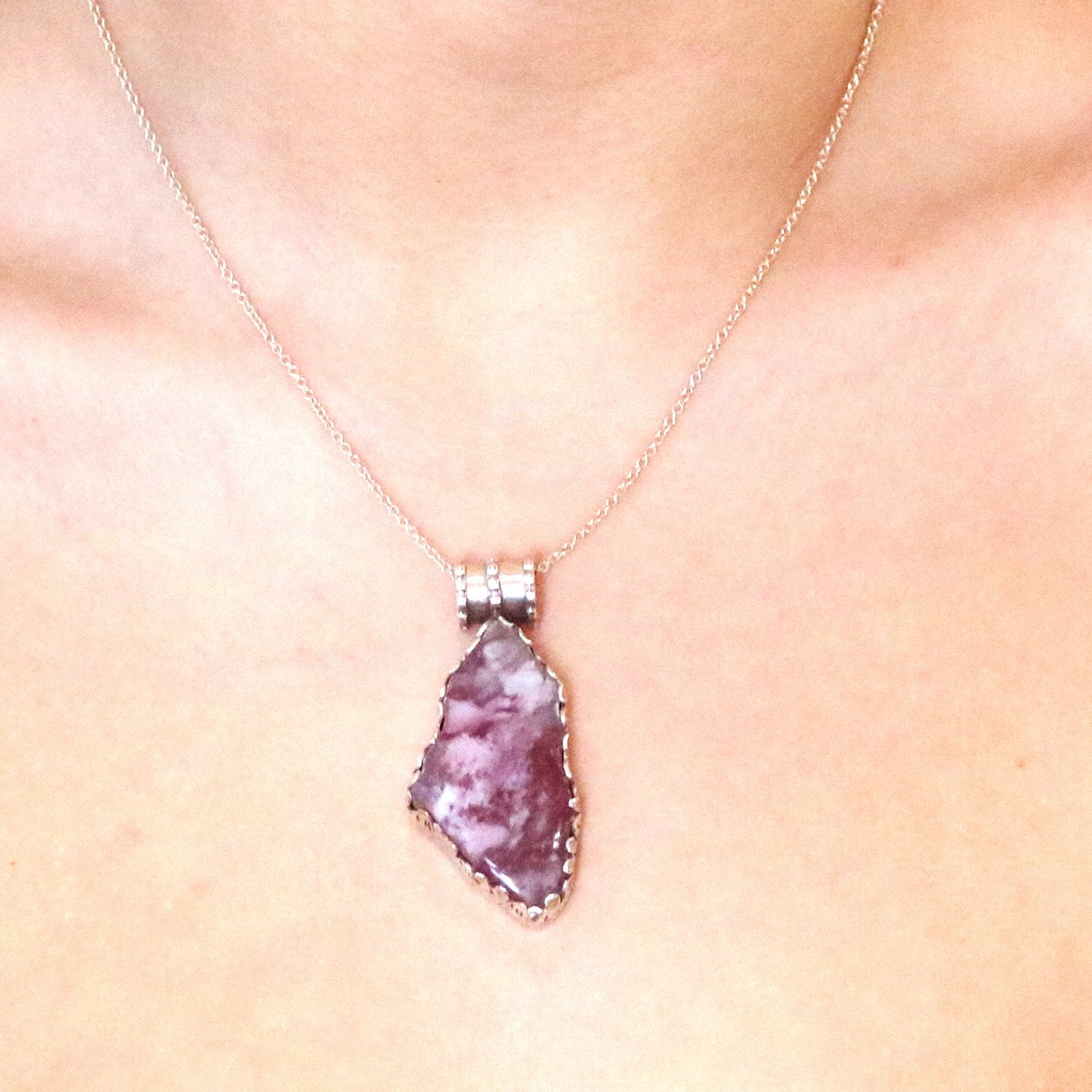 Regal Pink Tourmaline Free Form Sterling Silver Pendant Necklace -NewWorldGems