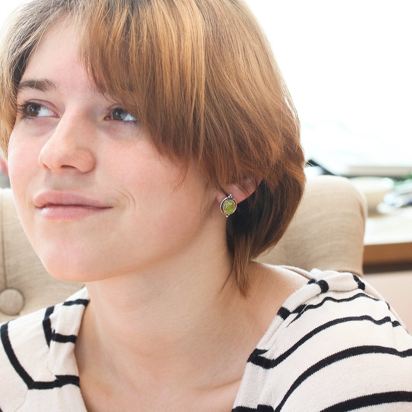 Gaspeite Earrings Sterling Southwest Style Posts Studs -NewWorldGems