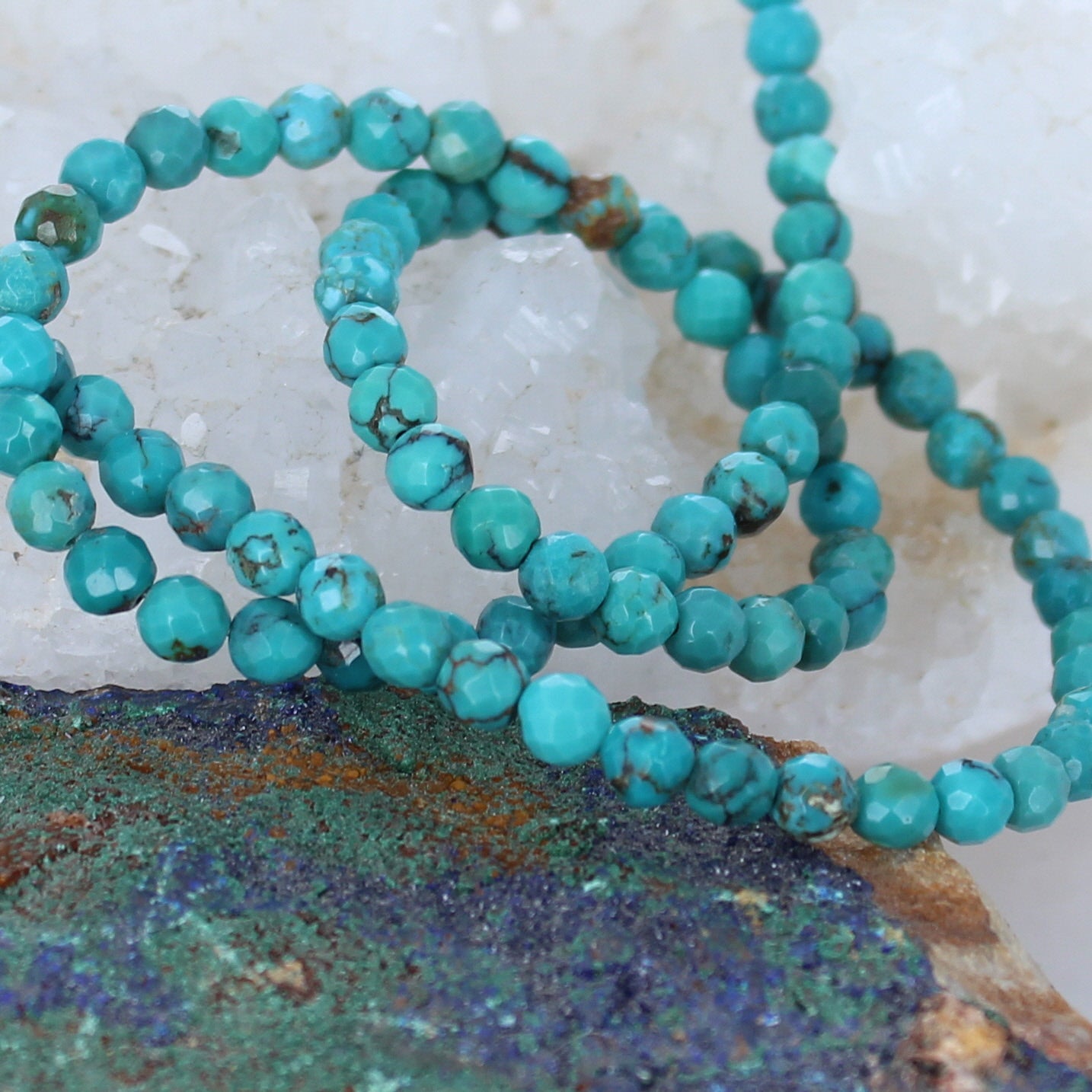 Faceted Chinese Turquoise Beads 4mm Round Teal Blue -NewWorldGems