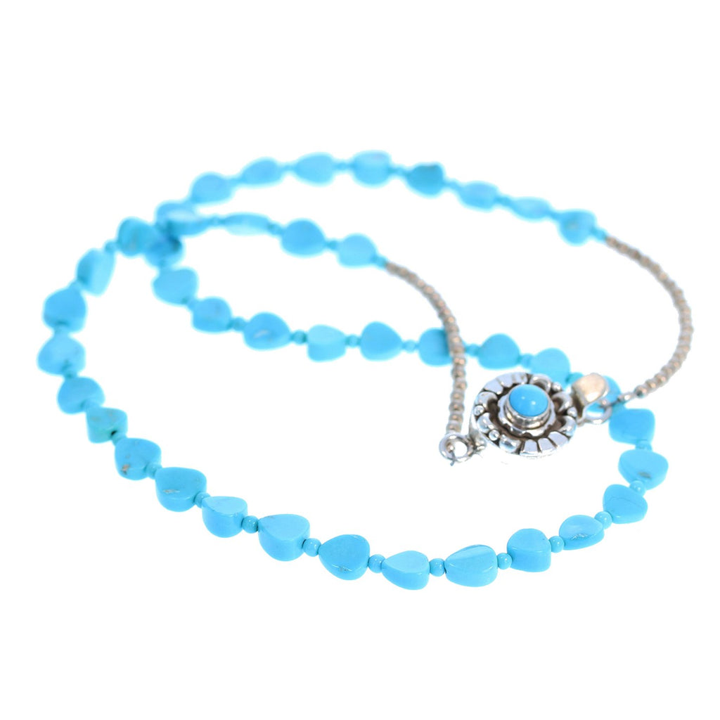 Sleeping Beauty Turquoise Necklace Heart Shaped Beads -NewWorldGems
