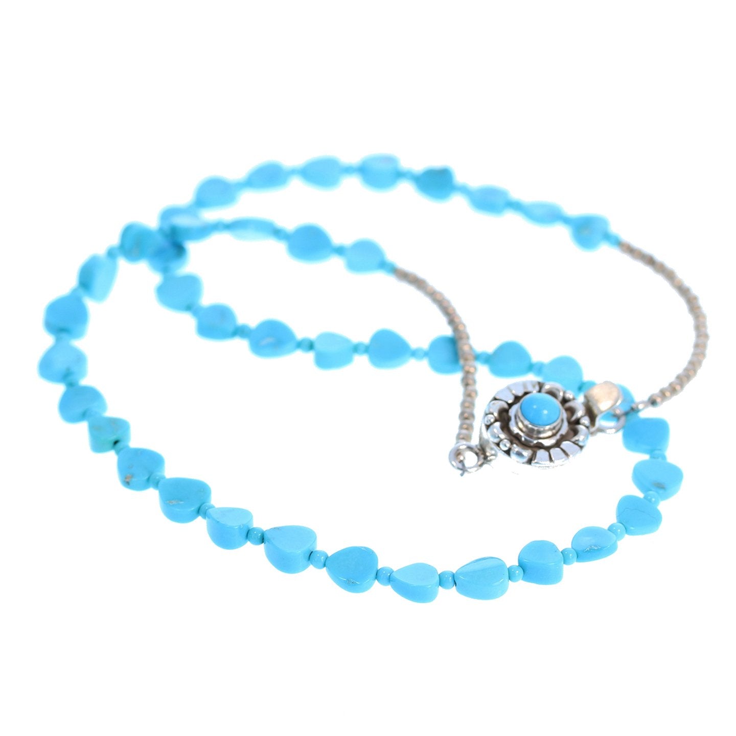 Sleeping Beauty Turquoise Necklace Heart Shaped Beads -NewWorldGems