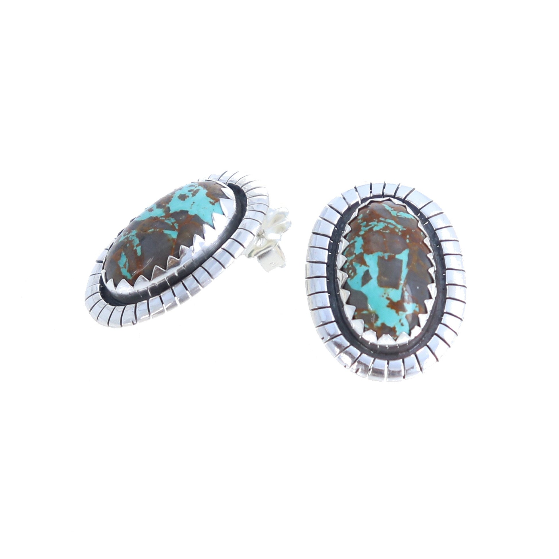 Carico Lake Turquoise Earrings Large Oval Post Style -NewWorldGems