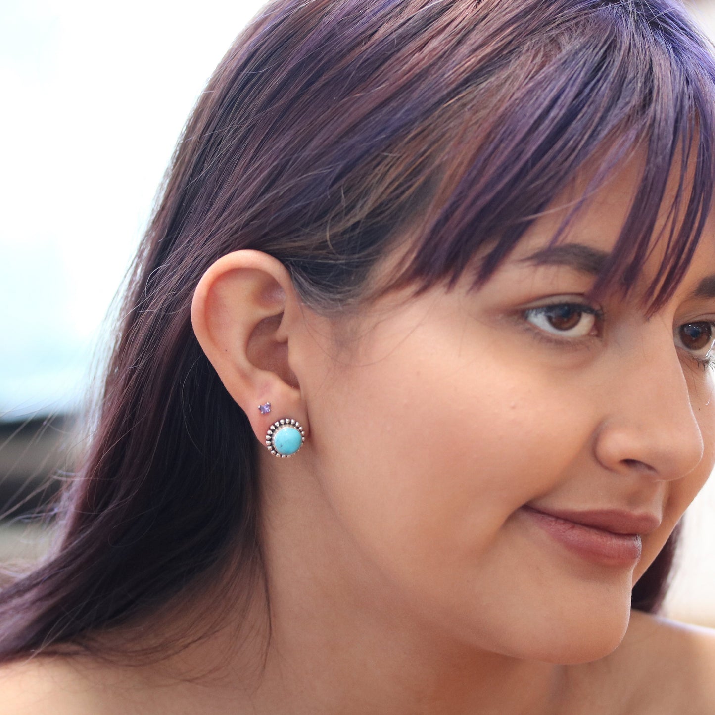 Kingman Turquoise Earrings Round 9.5Mm Post Style -NewWorldGems