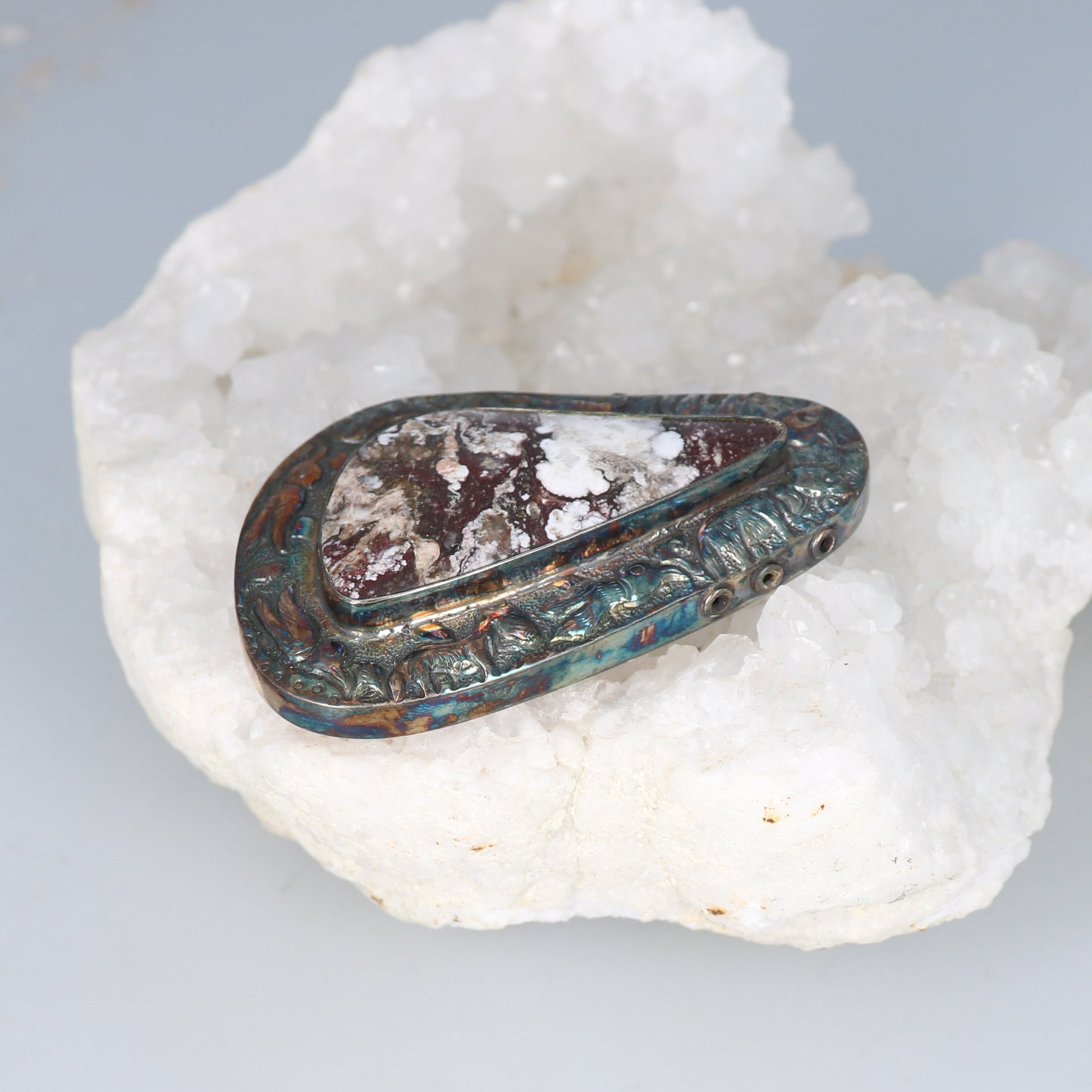 Wild Horse Jasper Sterling Pendant Centerpiece Rainbow Oxidized -NewWorldGems