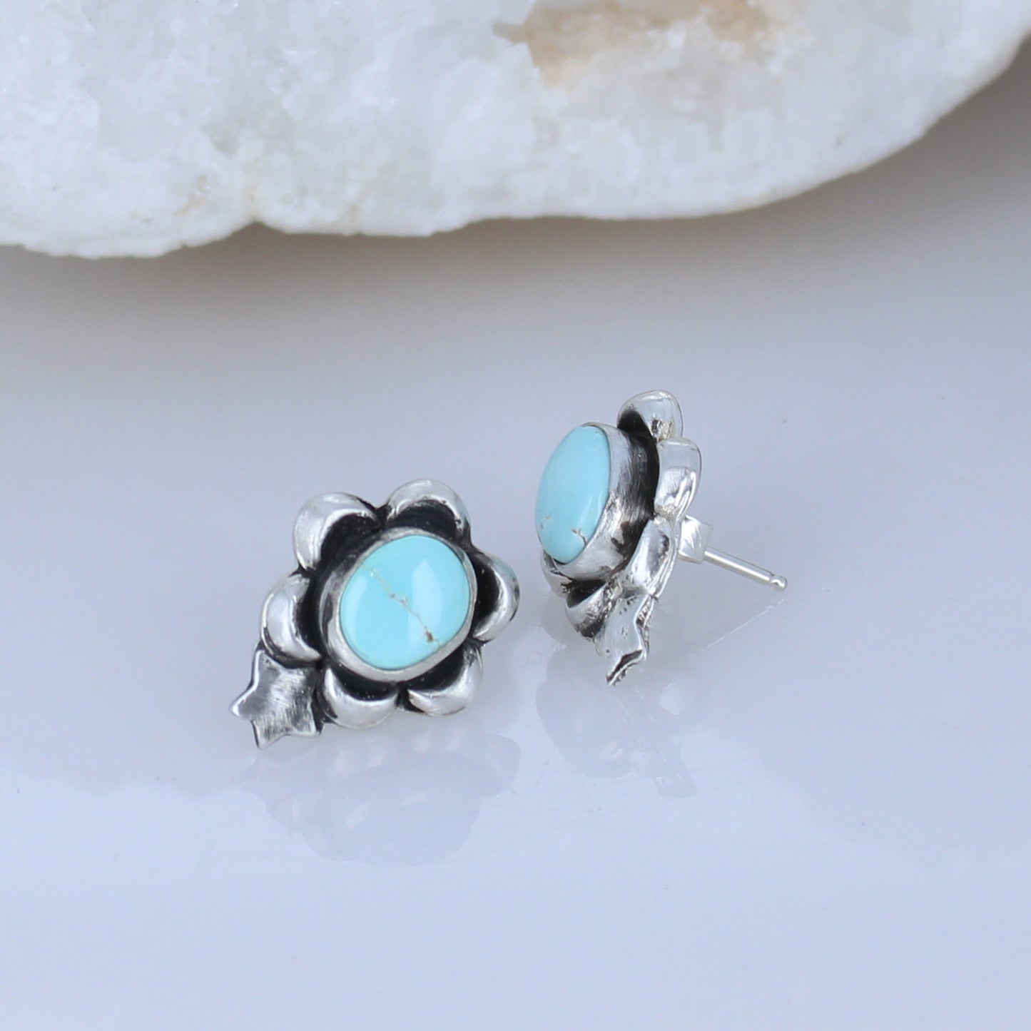 Many Moons Rare Dry Creek Turquoise Earrings Sterling -NewWorldGems