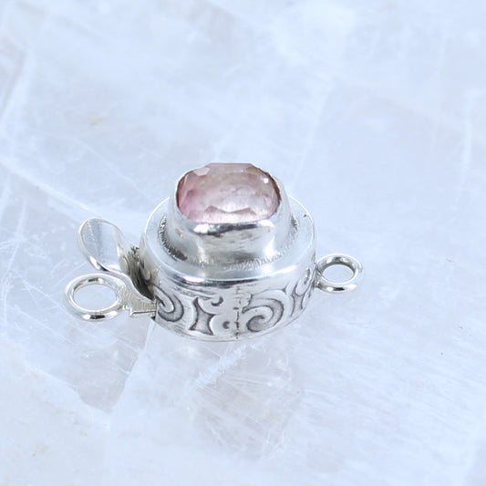 AAA Salmon Pink Tourmaline Faceted Sterling Clasp Patterned Design -NewWorldGems