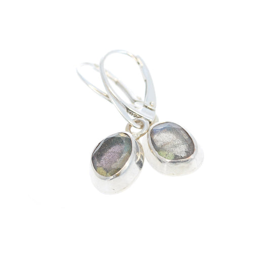 Moon Green Labradorite Faceted Earrings Sterling -NewWorldGems